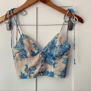 Blue & Cream Tie-Shoulder Cropped Bustier Top